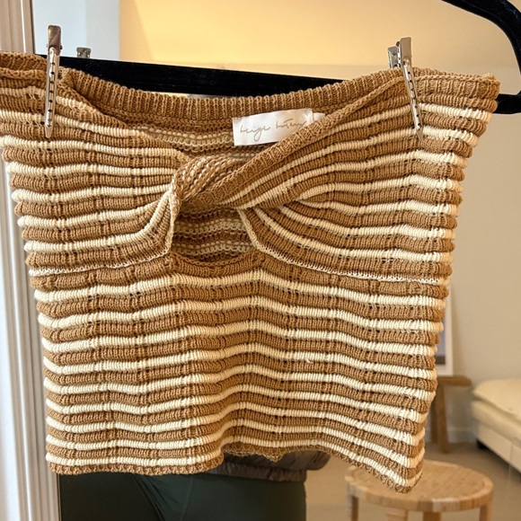 Beige Botany Tops - Striped Tan and Cream Crop Top